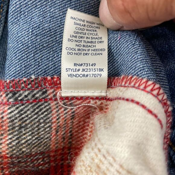 BKE Jacket Women Sz XS Relaxed Jean and plaid flannel Boho Trucker outdoor Blue - Picture 14 of 15